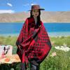 Otoño e invierno nuevo chal de cachemira grueso cálido con abertura patrón a cuadros tridimensional patrón de agua manta de verano para mujer