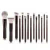 Nuevo set de brochas de maquillaje portátil transfronterizo de 14 piezas en color café con cerdas tricolores, que incluye una brocha para polvos sueltos, una brocha para base de maquillaje, un cepillo para pestañas y una brocha para sombras de ojos