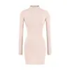 Vestido Gris de Cuello Alto de Manga Larga para Mujer, Vestido Interior Ajustado para Primavera y Otoño, Ceñido al Cuerpo, Falda Corta que Resalta las Caderas