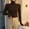 Nuevo Tejido de Otoño e Invierno Estilo Coreano Negro Combinable Cuello Alto Grueso Ajustado Manga Larga Camisa Base de Punto Top de Moda para Mujer