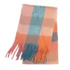 Bufanda de Hilo Circular de Comercio Exterior para Mujer, Bufanda de Invierno Arcoíris a Cuadros de Doble Cara, Bufanda de Mohair con Combinación de Colores, Borla Estilo Ac