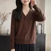 Suéter de punto estilo francés con cuello en V, cintas y pedrería para mujer, tejido fino, ligero, elegante, rejuvenecedor, capa base versátil