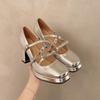 Sapatos Mary Jane Prata de Salto Alto com Plataforma Impermeáveis para Mulheres, Sapatos de Camada Única com Bico Quadrado, Laço, Salto Grosso, Saltos Super Altos, Sapatos de Casamento