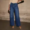 Calça Jeans Feminina Europeia e Americana Transfronteiriça Primavera 2025 Cintura Alta Modelagem Slim Wide-Leg Estilo Vintage Reta com Efeito Desgastado