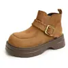 Aumento de Altura 5CM~ Estilo Otoño/Invierno 2026 Felpa Plus Suela Gruesa Superficie de Terciopelo Aumento de Altura Botines Cortos Británicos Versátiles de Moda Casual para Mujer