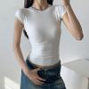 2024 Camiseta de manga corta cepillada extremadamente sin costuras Nueva Europea y Americana para mujer, sensación desnuda, delgada, elástica