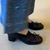 Primer Encuentro con el Zapato Individual Versátil Cómodo de Tacón Medio con Punta Redonda Lazos Parcheados y Tacón Grueso Estilo Retro para Viajar al Trabajo