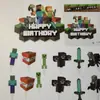 Decoraciones Inserto para Pastel de Cumpleaños Cuadrícula Temática de Minecraft de Venta Caliente Transfronteriza, Insertos para Escena de Pastel de Mesa de Postres