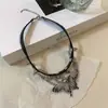 Colar de corrente de borla de camada dupla em couro preto corrente de clavícula design de nicho senso punk coleira de garota quente