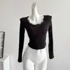 Suéter de cuello en V con costuras de encaje para mujer, estilo dulce y puro de otoño, camisa de base interior de manga larga, top corto ajustado