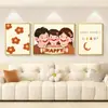 Una Familia de Tres Sana Sala de Estar Cálida Triple Pintura Decorativa Tronco Crema Nueva Pintura Colgante Mural de Fondo para Sofá