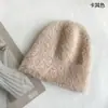 Gorro tejido de pelo de conejo grande y pequeño para mujer, estilo japonés de invierno, gorro pullover cálido, gorro con orejeras, gorro de montón, gorro de lana, moda