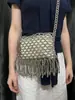 Bolso Nuevo Retro Europeo y Americano con Borlas Tejido a Mano con Cuentas Nicho Simple Versátil de Hombro Cruzado