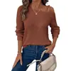 Suéter Feminino 2026 com Toque de Luxo, Blusa de Ombro a Ombro para Primavera e Outono, Design de Moda Europeu e Americano, Malha Lisa