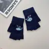 Luvas de Lã Tricotadas Quentes de Inverno Espessas Meio-Dedo com Forro de Fleece, Padrão de Baleia Desenho Animado Fofo Estilo Japonês, Compatíveis com Tela de Toque
