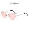Gafas de Sol Ovaladas Sin Montura de Metal Estilo Nuevo Transfronterizas, Gafas de Sol Moda Europea y Americana con Borde Cortado para Hombres y Mujeres, En Stock