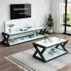 Mueble de TV para sala de estar con vidrio templado, combinación simple y moderna de mesa de centro y mueble de TV, mesa de centro pintada de arte en hierro