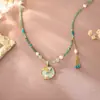 Estilo Chinês Novo Estilo Chinês Retrô Esmalte Pingado Flor Pérola de Água Doce Natural Luminária Pendente Design de Nicho Colar de Pedra Natural