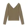 Otoño 2025, nueva camiseta sexy de manga larga sin espalda para mujer, diseño combinable, cuello en U, color sólido, camiseta de chica sexy.