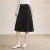 Falda Gris para Mujer Primavera 2026 Nueva de Cintura Alta que Cubre la Cadera Falda de Paraguas Línea A Longitud Media Color Sólido Falda Plisada de Traje