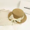 Sombrero de Sol con Cinta de Encaje para Familia Sombrero de Paja de Verano Copa Plana Parasol para Adultos Transpirable Tejido con Lazo Sombrero de Pescador