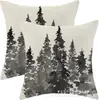 Funda de Almohada Navideña Nueva Coche Pino Copo de Nieve Bola de Navidad Estampado de Lino Decoración de Habitación Cojín de Sofá