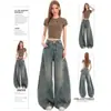 Jeans vintage de calle transfronterizos lavados de cintura alta y pierna ancha para mujer, nuevo estilo primavera y otoño, pantalones rectos holgados de largo hasta el suelo para ir al trabajo