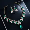 Joyería de Exportación Europea y Americana Estilo Étnico Retro Gota de Agua Piedra Preciosa Collar Cadena de Clavícula para Mujer Hoja Juego de Joyas Listo para Usar