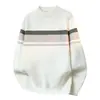 Suéter de Tricô Gola Redonda Colorido Patchwork Listrado Outono Inverno Jovem Solto Ombro Caído Moda Plus Size Camada Base Casual Masculino