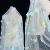 Primavera Verano Moderno Planta Forma de Flor Tridimensional Multicolor Vestido de Boda Estilo Europeo Bordado Tela de Malla