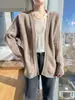 Suéter Cardigan Longo de Lã Pura Cor Aveia Estilo Preguiçoso Jaqueta Tricotada Casaco Feminino Outono Inverno