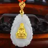 Pie de jade incrustado en oro pie de oro incrustado jade natural grado A jade Guanyin Buda colgante de jade colgante para parejas de hombres y mujeres venta al por mayor