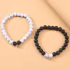 Pulseira Transfronteiriça Retrô Europeia e Americana Preto e Branco Pedra Fosca Hip-hop Tendência Par de Pulseira de Casal de Magnetita