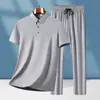Traje Casual Sin Costuras Cruzado de Verano 2025 para Hombre Camiseta de Manga Corta con Solapa Pantalones Casuales de Cintura Elástica Dropshipping