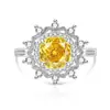 Venda Quente Transfronteiriça Anel de Dedo Flor de Girassol com Gema Colorida Corte Rosa Diamante de Alto Carbono Super Brilhante Banhado a Ouro Real Transmissão ao Vivo Peça Única Dropshipping