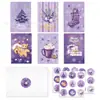 Hk073 Cartões de Boas Festas de Natal Roxos para Adultos e Crianças, Conjunto de Envelopes para Cartões de Boas Festas, Adesivos para Cartões de Boas Festas