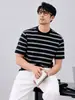 Camiseta de Algodón Suave como Nube con Rayas 'Alma Marina' para Hombre, Cuello Redondo, Manga Corta, Verano Casual, Top Transpirable