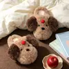 Lindas pantuflas de peluche de cachorro de cereza para mujer, para uso en casa en otoño e invierno, forradas de peluche, cálidas, antideslizantes, pantuflas de algodón de punta cerrada para dormitorios de estudiantes