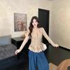 Traje Dulce Deseo Puro para Mujeres de Tallas Grandes: Conjunto de Dos Piezas: Chaleco de Punto con Volantes, Lunares y Cinta, Cárdigan