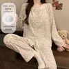 Pijama de Algodón Nube para Mujer con Almohadillas para el Pecho, Delgado para Primavera y Otoño, Manga Larga, Dulce, Floral, Casual, Conjunto de Ropa para el Hogar de Chica