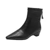 Botines de gamuza estilo francés, nueva colección otoño/invierno, punta fina marrón, tacón grueso, elásticos, efecto adelgazante, botas versátiles para mujer