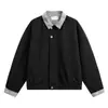 Primavera de 2026 Novo Jaqueta de Trabalho Xadrez Americano com Lapela Minimalista Solta Casual Azul Marinho Casaco de Algodão Roupa Exterior Masculina