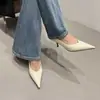 Zapatos Planos de Tacón Medio Estilo Nuevo Primavera y Otoño 2025 Tacones de Aguja Color Puro Boca Baja Punta Fina Delgados Elegantes Zapatos de Oficina para Mujer