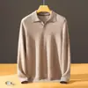 Suéter de Punto Fino de Seda y Cachemira con Cuello de Solapa, Manga Larga para Hombre, Color Sólido, Holgado