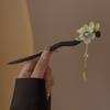Grampo de Cabelo de Madeira com Flor e Borla Estilo Japonês e Coreano para Verão 2025 para Mulheres, Penteado Coque, Acessório de Cabelo Decorativo Elegante