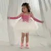 Vestido infantil de comercio exterior, con bloques de color, con lazo y ribete de terciopelo, vestido estilo princesa para niñas, adecuado para sesiones de fotos, fiestas, actuaciones y desfiles de moda