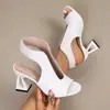 Sandalias Abiertas de Estilo Europeo y Americano para Mujer Modelo Nuevo 2025 Comercio Exterior Talla Grande Tacones Altos Tacón Grueso Moda Sandalias Elegantes