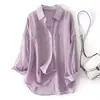 Camisa Respirável Imitação Tencel Manga Longa Feminina Verão 2026 Novo Design Sense Solta Casual Roupa de Proteção Solar Seda Gelada