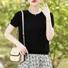 Nova camiseta de verão estilo Lyocell, gola redonda, soltinha, cor sólida, manga curta, versátil, versão coreana, camiseta básica lisa simples para mulheres