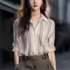 Primavera Único y Hermoso Estilo Francés Ligero y Maduro Blusa de Gasa de Gama Alta Estilo Mono Marino Camisa Rayada para el Trabajo